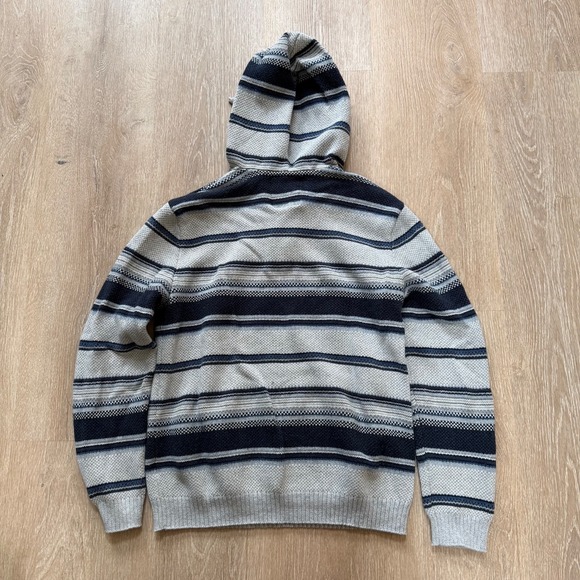 American Eagle Mens Medium Blue and Grey Striped Knit Hoodie - Picture 4 of 5
